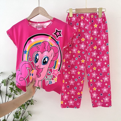 Girls' Summer Sleepwear Set for Children: Cartoon Short-Sleeve Pants Set, Princess Style for Little Girls, Sweet Homecoming Outfit