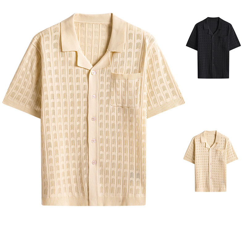 Suéter de manga corta con solapa de comercio exterior de verano Camisa de punto de moda de pareja europea y americana Cárdigan con botones casuales para hombres POLO