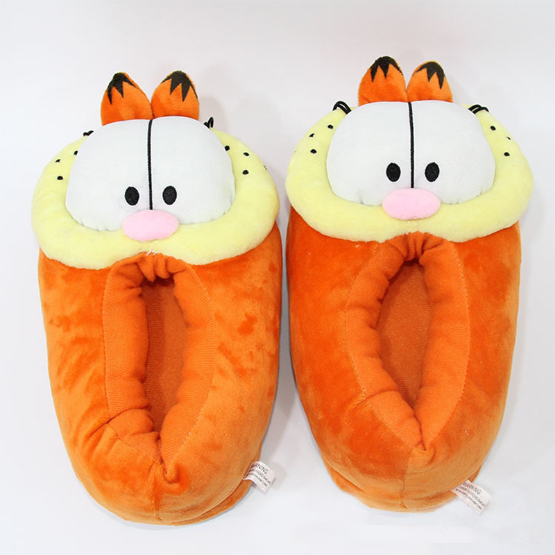 Cute Cafe Cat Cat Toy Cotton Slippers Cartoon Orange Cat Plush Home Slippers Winter Warm Couple Moon Slippers