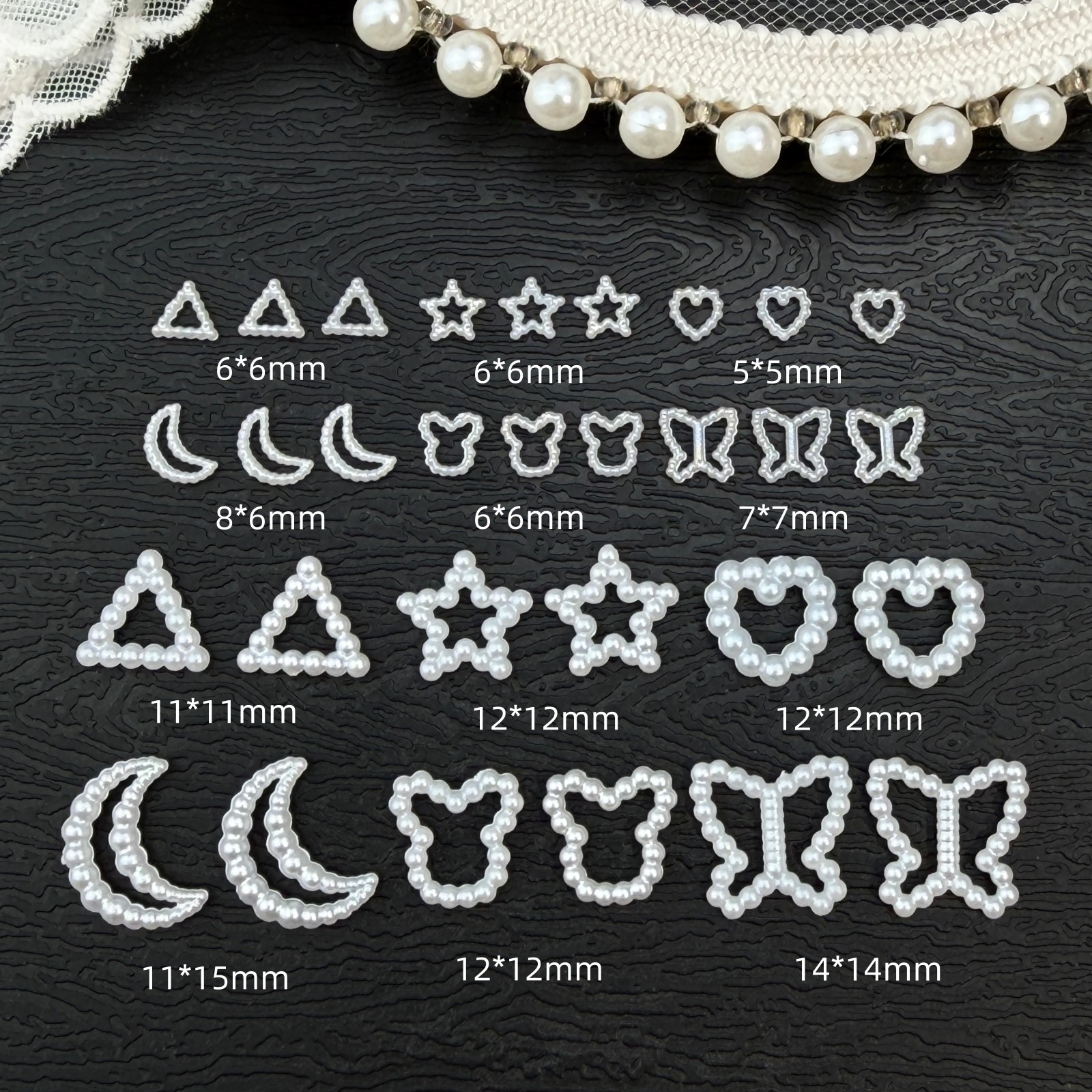 Abs Imitation Pearl Nail Art Accessories Large and Small Hollow Butterfly Mini Heart Resin DIY Nail Decoration Accessories