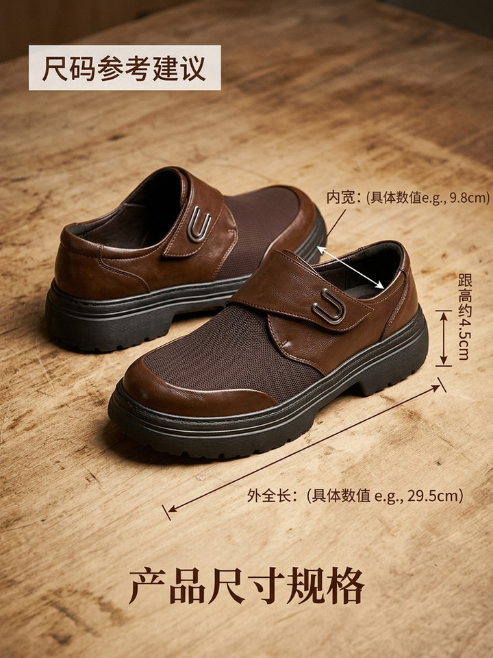 Giày lười nam da thật phối lưới thoáng khí, đế dày 3 cm chống trượt, gót thấp — Màu cà phê, màu đen chi tiết 6