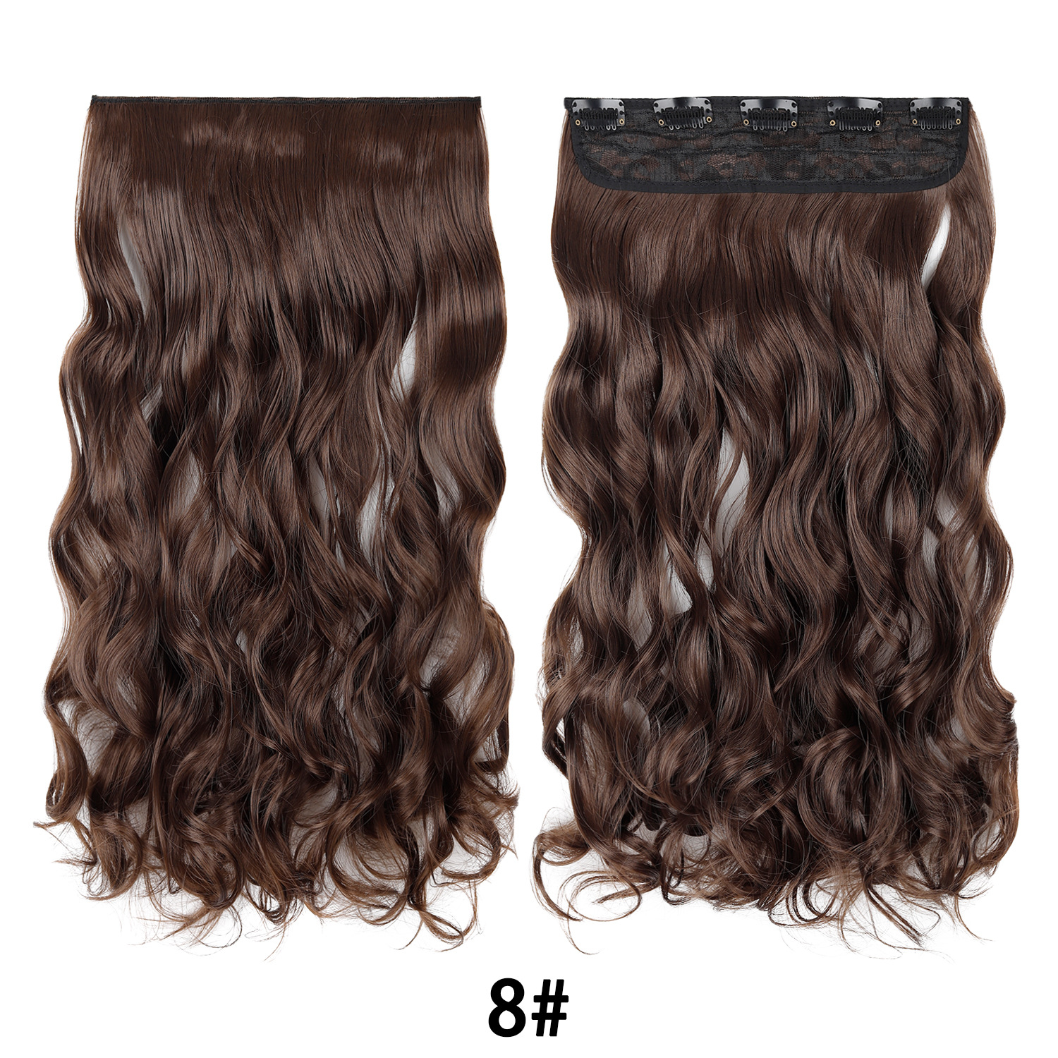 Extensión de Cabello de 5 Clips de 18 Pulgadas de Fibra de Alta Temperatura Rizado para Señoras