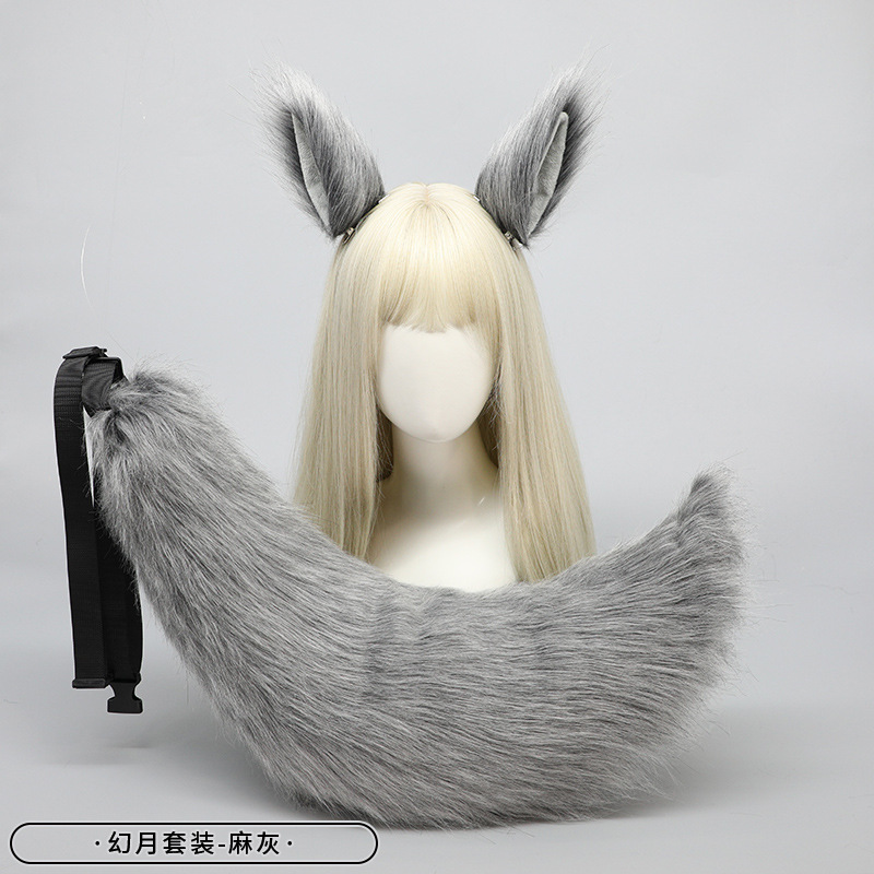 Set de accesorios de orejas y cola de animal de peluche para envío directo: orejas de zorro, orejas de lobo, pinza para el pelo, cola de lobo, cola de zorro, accesorios para la cabeza, hecho a mano