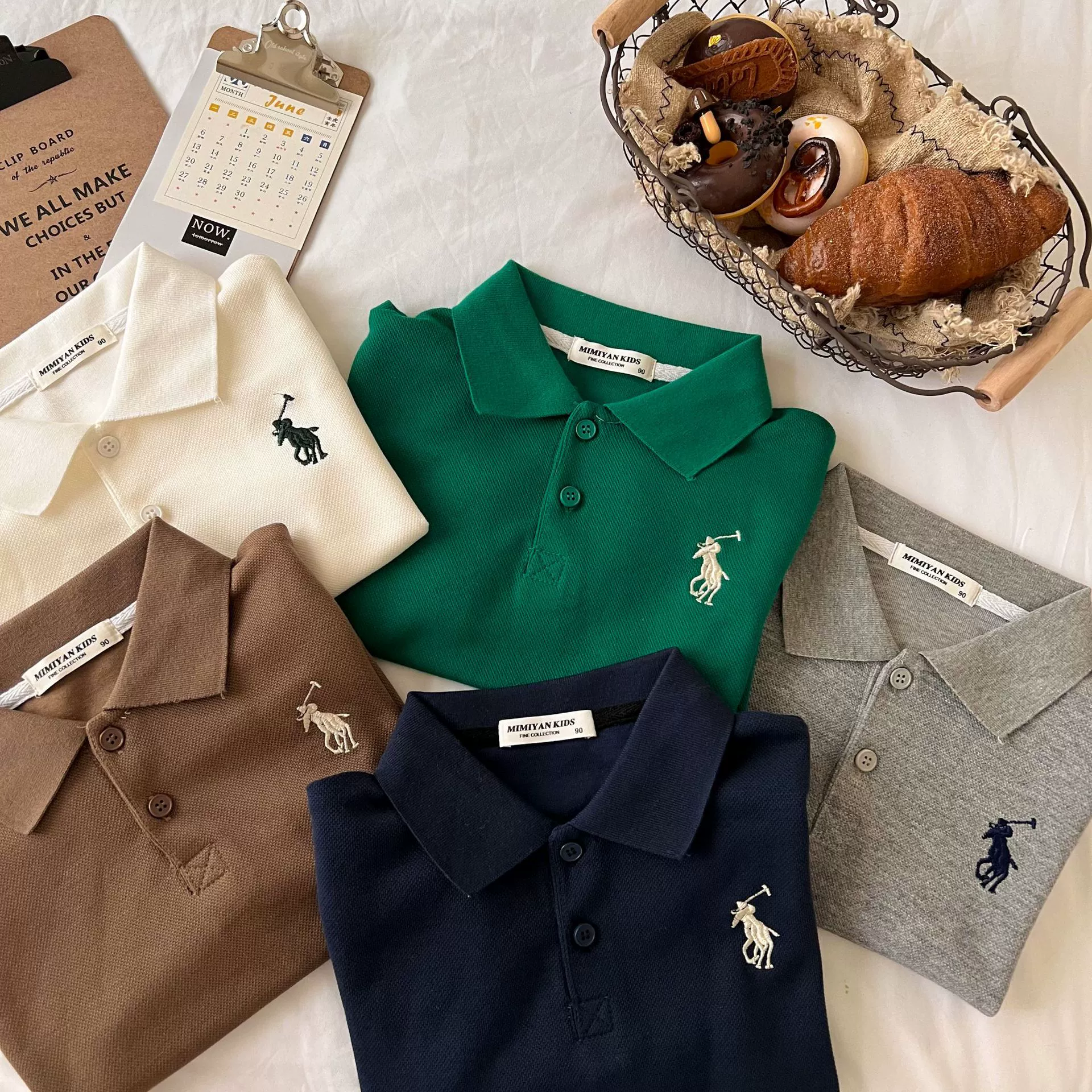 Детское春 spring polo для мужчин и женщин, цветной длинный рукав, вышивка