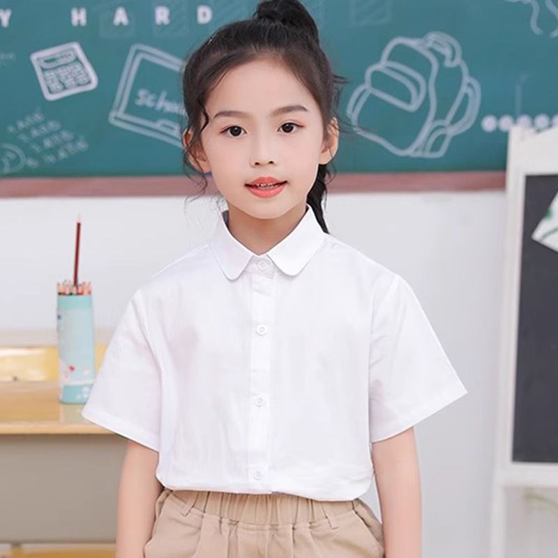 Niñas camisa blanca pura camisa de manga larga moda Otoño e Invierno estudiantes de escuela primaria primavera y verano ropa estilo campus entrega al por mayor