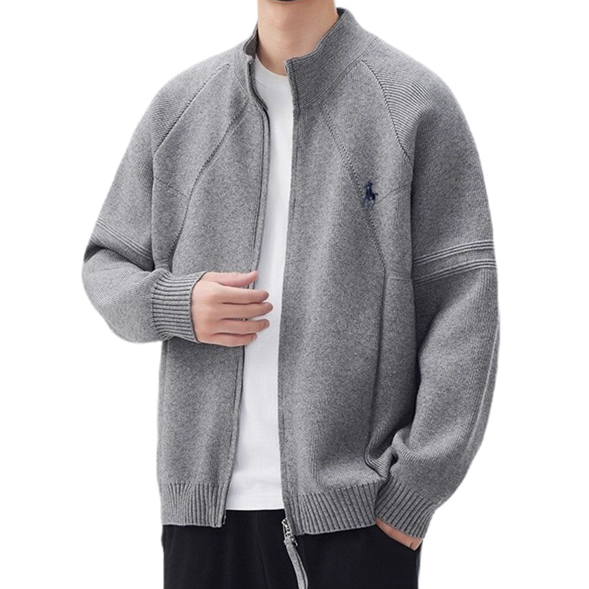 Explosiones transfronterizas de tamaño europeo de montar marca bordada doble cremallera jersey suéter cardigan chaqueta fábrica al por mayor