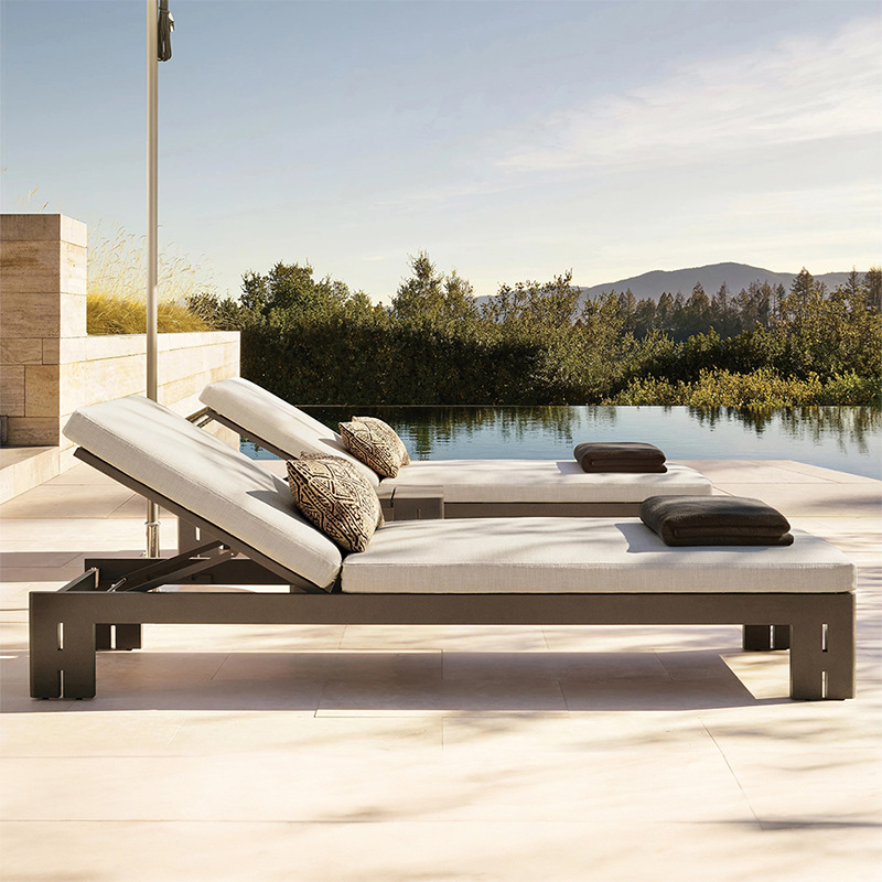 Sofá al aire libre patio teca aleación de aluminio lona cojín de esponja mesa de centro de protección solar combinación sofá de madera maciza al aire libre