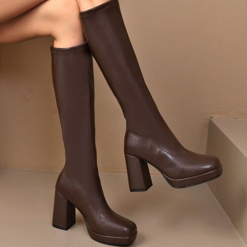 2025 new cross-border European and American thick sole thick heel thin elastic boots, high-heeled long boots, foreign trade cross-border fashion women's boots