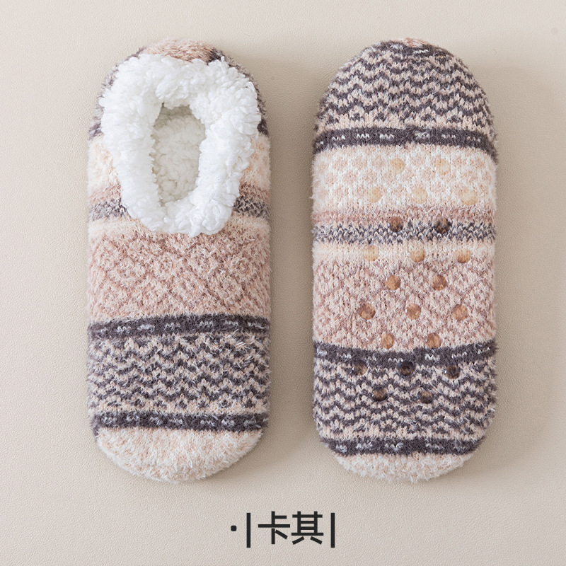 Calcetines de piso de invierno de coral super grueso no se cae el pelo de silicona antideslizante interior calcetines de luna silenciosa