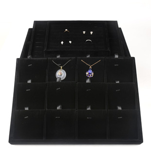 Black Velvet Jewelry Display Storage Pallet Earrings Ring Pendant Bracelet Necklace Silver Counter Display