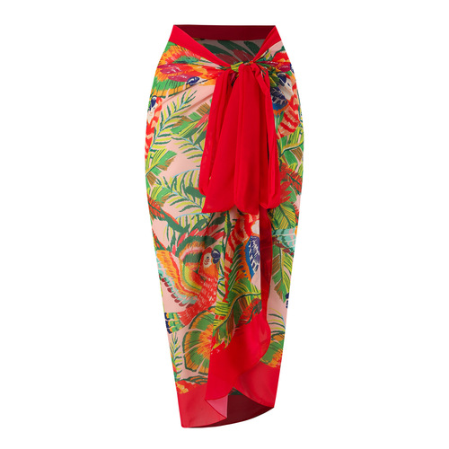 European and American independent website, Instagram-style women's beach skirt, hot-selling retro printed lace-up skirt