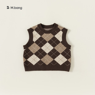 Yubao Children's Wear Children's Wear Boy's Vest Girls' Knitted Vest Spring and Autumn Round Neck Rhombus Western-style Sweater QY83105