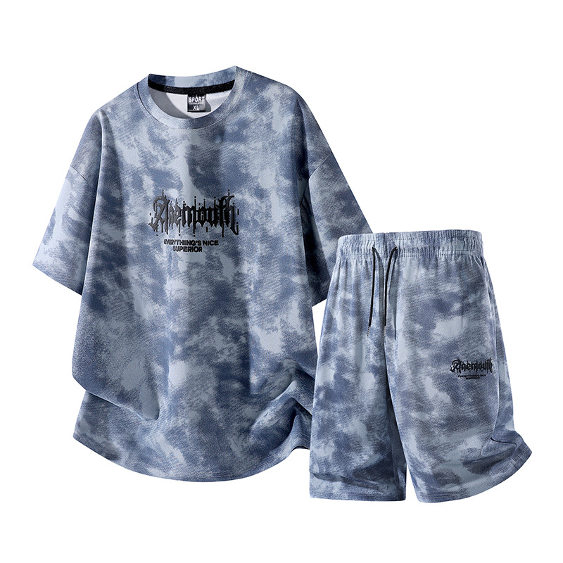 Style 2601 Short Suit, Cross-border European Size, Tie-dye Print, Casual, Soft, Comfortable, Sporty, Loose Fit, Men's Camouflage