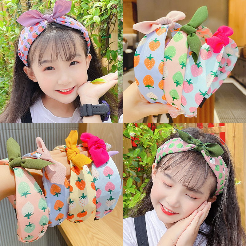 Cute children hairband Korean strawberry bow non-slip headband little girl princess girl headdress hair accessories wholesale
