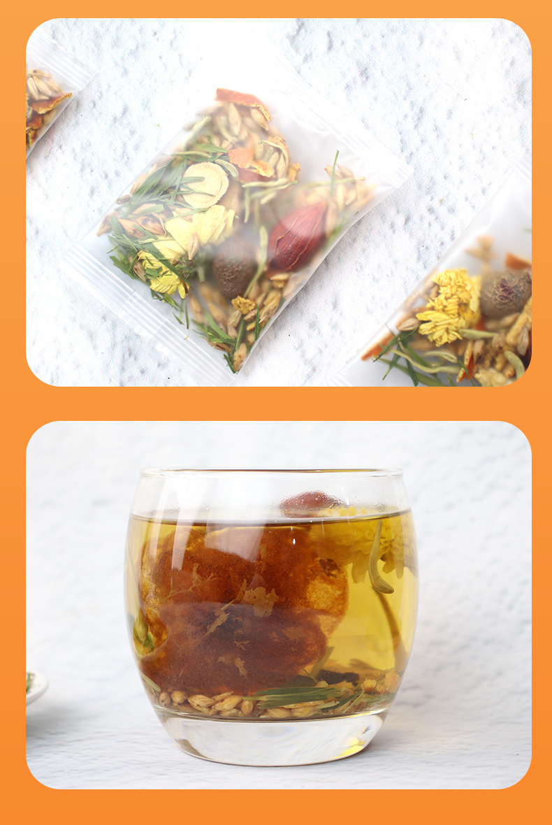 Pang Da Hai Luo Han Guo Herbal Tea 150g Box 15 Individual Bags with Tangerine Peel Chrysanthemum and Lophatherum in use