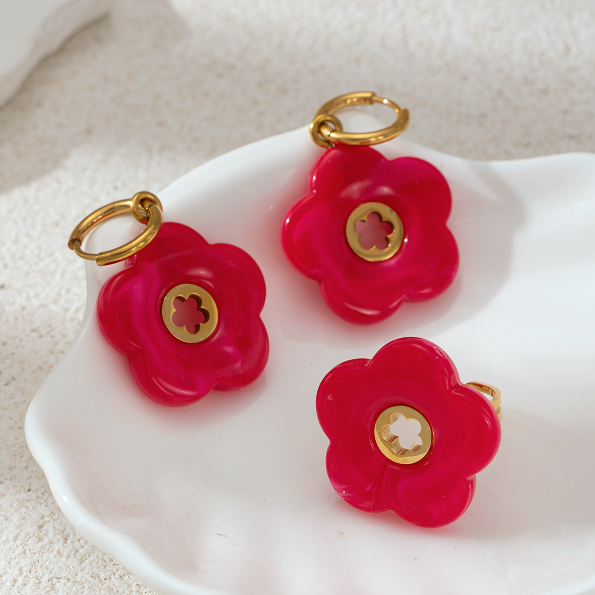 Collar acrílico de mujer no se desvanece color rosa versátil conjunto de joyas de acero inoxidable venta caliente image 4