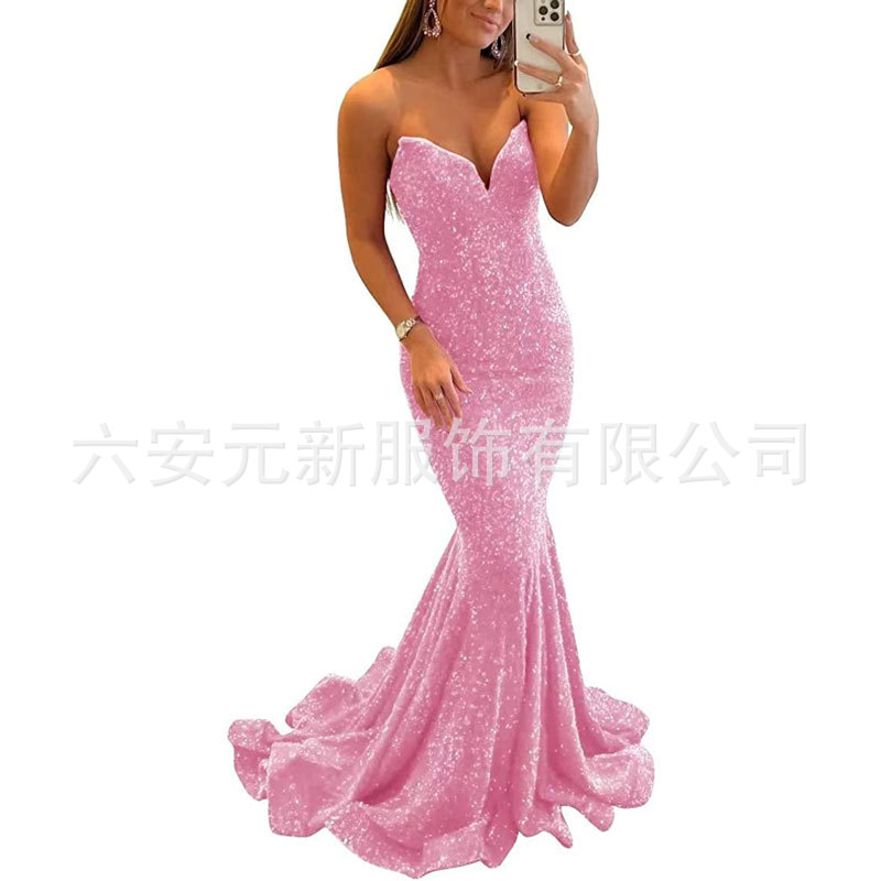 Europeo y americano Comercio exterior Amazon nuevo lentejuelas fishtail sexy V-cuello adelgazamiento largo banquete bola fiesta vestido de noche image 20
