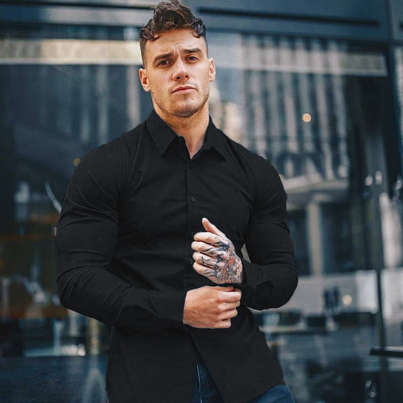 Muscular Men's Fitness Shirt Long-sleeved Running Training Shirt Slim-fit High Stretch Quick-drying Non-ironing Sports Men's Shirt