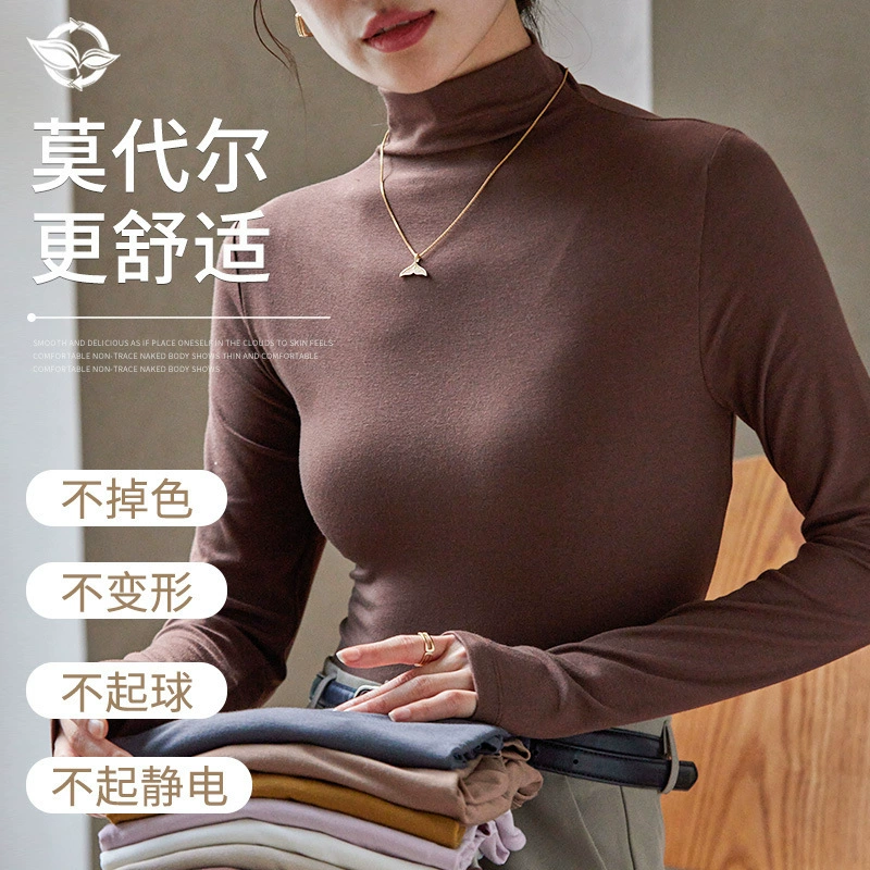 Fitted Thin Turtleneck Top, Long Sleeve, Autumn Lightweight, High Collar