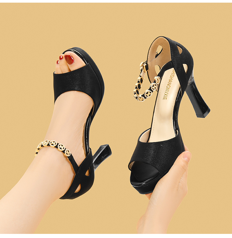 Giày sandal cao gót nữ hở mũi mùa hè 2025, gót cao 7-9 cm, đế platform chống nước, form chuẩn size nhỏ — LJ 5068m màu gót cao 8.5, LJ 3319 gót đen cao 8, LJ 5070m màu gót cao 7, LJ 9786 gót đen cao 8 chi tiết 7