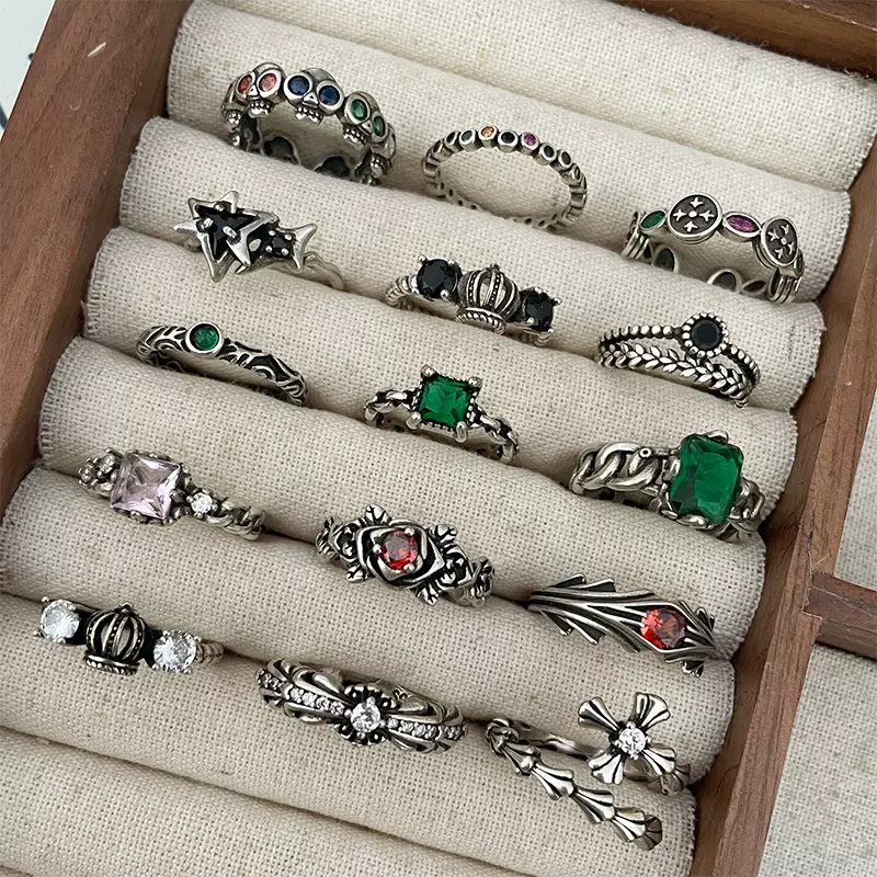 岚芷 不掉色轻奢泰银饰品锆石跨境手饰夸张嘻哈开口925纯银戒指女