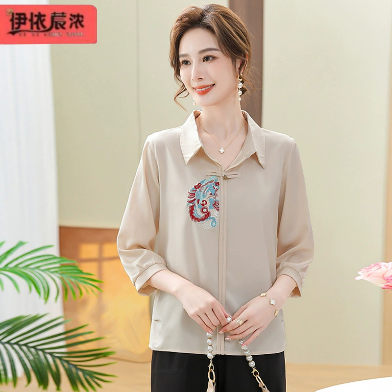 Летняя новая мама с семью рукавами футболка топ 50 лет женщины среднего возраста тонкая классная рубашка с короткими рукавами оптом