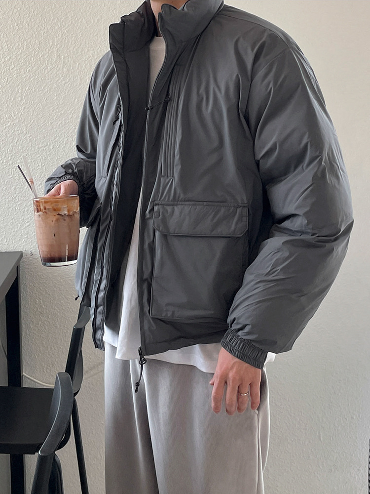 MYQ estilo japonés ropa de trabajo collar de pie abrigo de algodón acolchado abrigo de invierno de los Hombres estilo coreano suelta cálida chaqueta engrosada abrigo de algodón acolchado