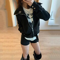 秋季翻领黑色短款麂皮外套女秋冬2025新款设计感小个子夹克秋款
