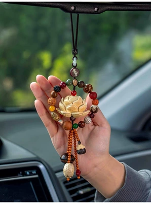 New natural Bodhi and: Car hanging - multi-treasure-bodhi-lotus-car-ornament-boxwood-lotus-design