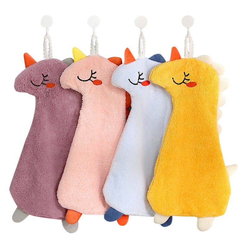 Animal de dibujos animados toalla de mano colgando de lana de coral toalla pequeña toalla cuadrada suave absorbente de secado rápido cocina baño trapo