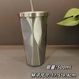 新款水杯不锈钢吸管杯车载水杯异形状保温杯网红杯可印logo500ML