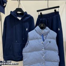 【原标】加绒加厚套装女秋冬感格子马甲叠穿连帽卫衣两件套潮