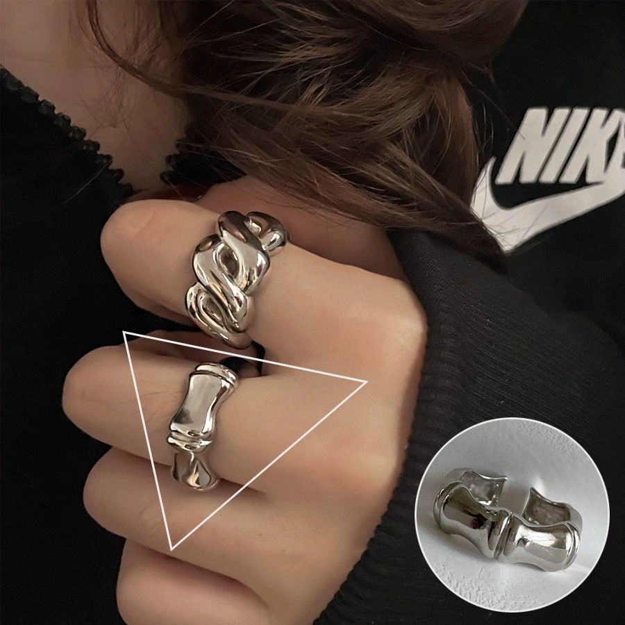 Estilo coreano retro exagerado anillo geométrico hembra 925 Plata ins estilo europeo y americano personalizado hip hop punk estilo abierto anillo de índice