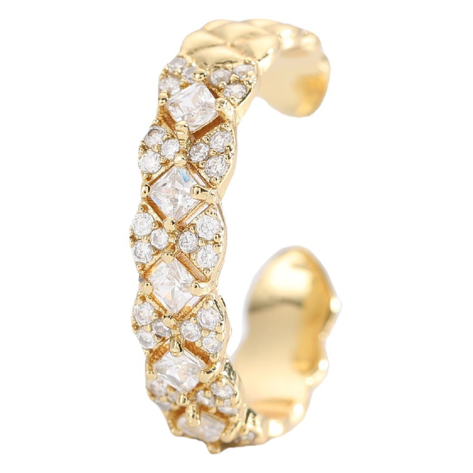 Anillo Abierto de Latón con Baño de Oro de 18K y Circonita Brillante, Estilo Moderno para Mujer