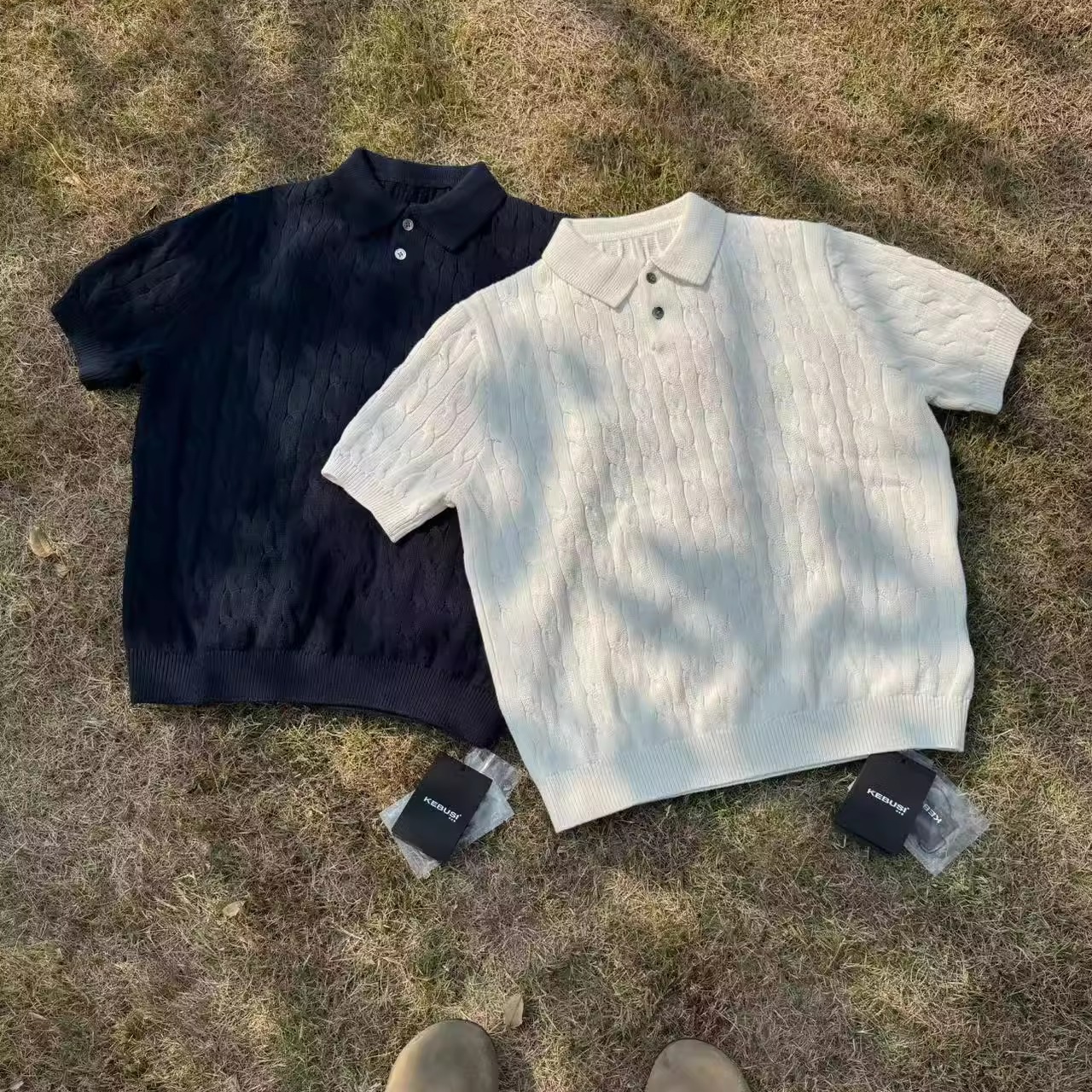 Old Qian Style Knitted Polo Shirt Men's Short-sleeved Summer 2025 New American Style Retro Shirt Lel T-shirt High-end Sense