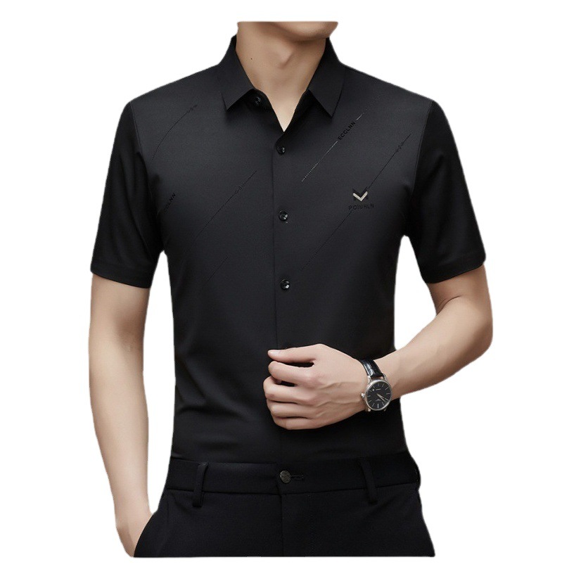 Tiktok transmisión en vivo Hombres misma camisa verano nuevos hombres casual Camisa de manga corta sin planchado entrega de una sola pieza elástica alta