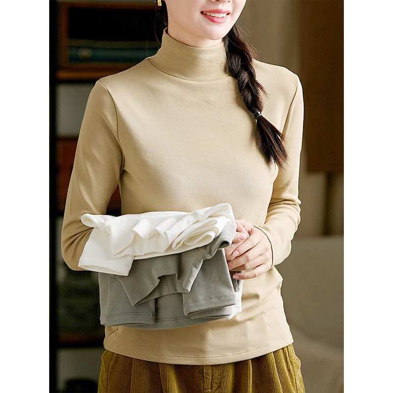 Gjcp Marshmallow Soft Combed Cotton Stretch Base Shirt Autumn and Winter Half-Turtleneck Slimming Inner Top for Women