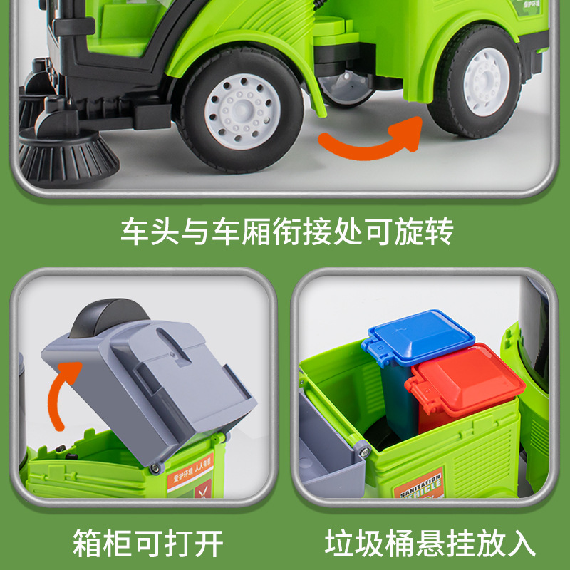 Gran barredora de basura de limpieza de saneamiento coche de carretera para niños barredora de niños juguete de rociadores de coche para niños