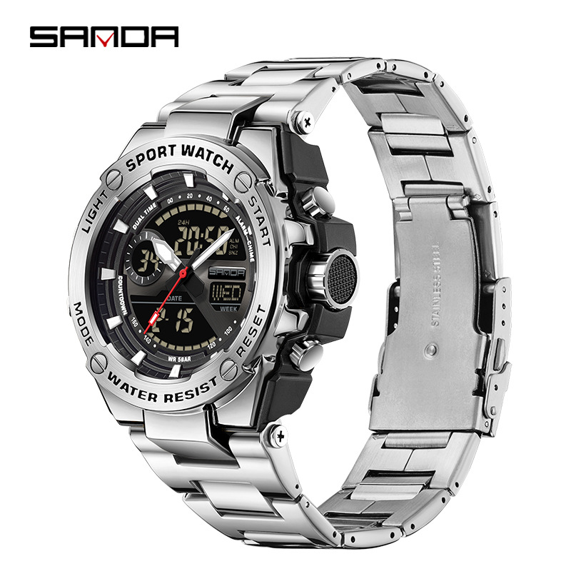 SANDA Europa y América tendencia ocio negocio reloj hombre reloj multifuncional reloj de alarma cronómetro nocturna reloj electrónico LED