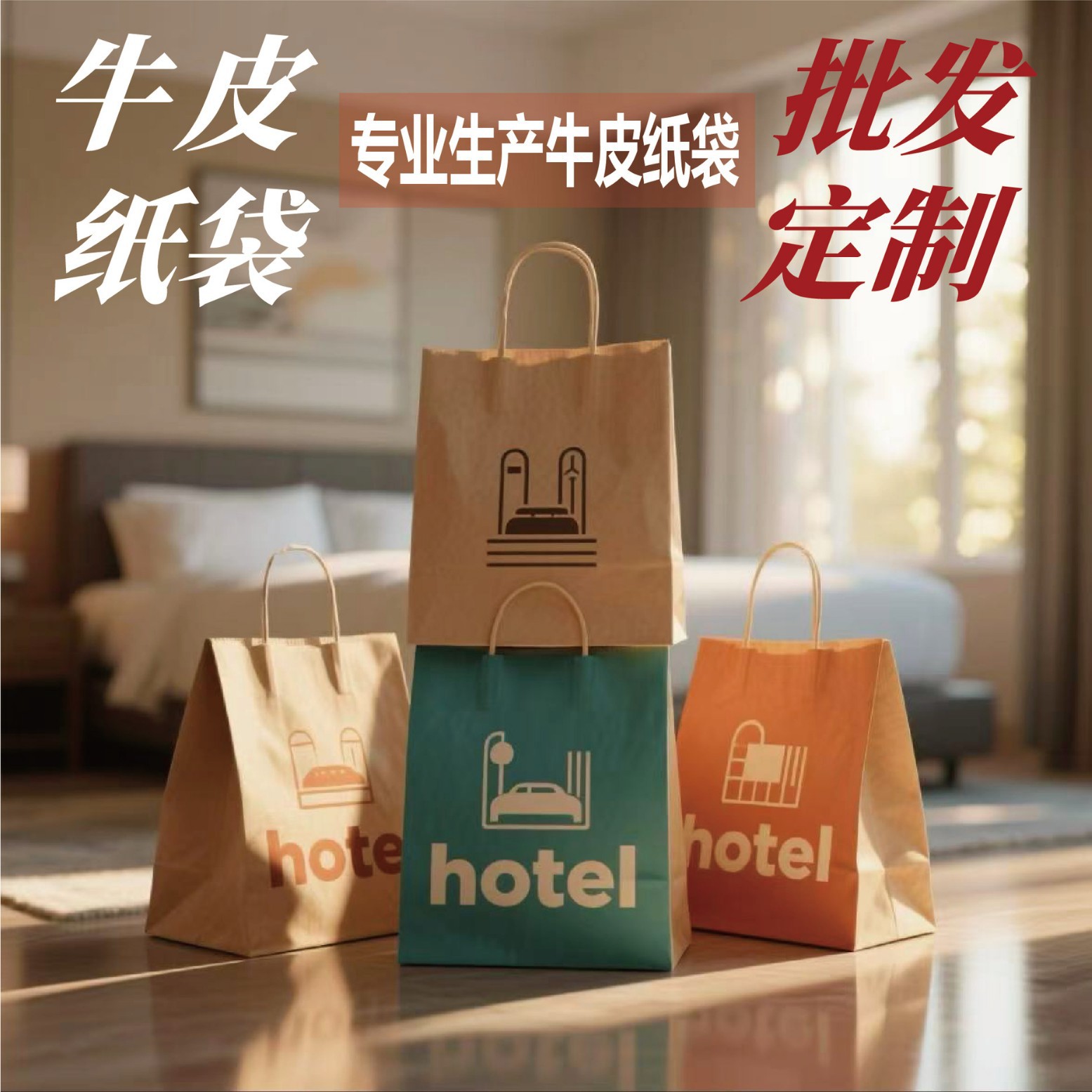 现货批发牛皮纸袋包装袋 手提袋咖啡奶茶外卖打包袋定制 加印图案