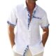 2023 New Hawaii Beach Vacation Shirt Short-sleeved Cardigan Shirt Men's Cuff Placket Contrast Lap Shirt