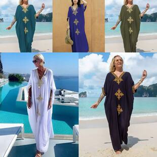Seaside Sun Protection Shirt Gold Embroidered Beach Resort Hot Spring Jacket Ebay Loose Swimsuit Outer Bikini Cover-Up