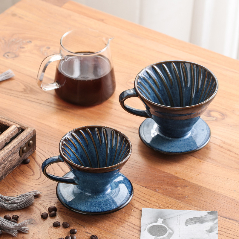 Vintage kiln change ceramic V60 hand-made coffee filter cup high temperature resistant spiral pattern drip coffee cup appliance Vintage kiln change ceramic V60 hand-made coffee filter cup high temperature resistant spiral pattern drip coffee cup appliance