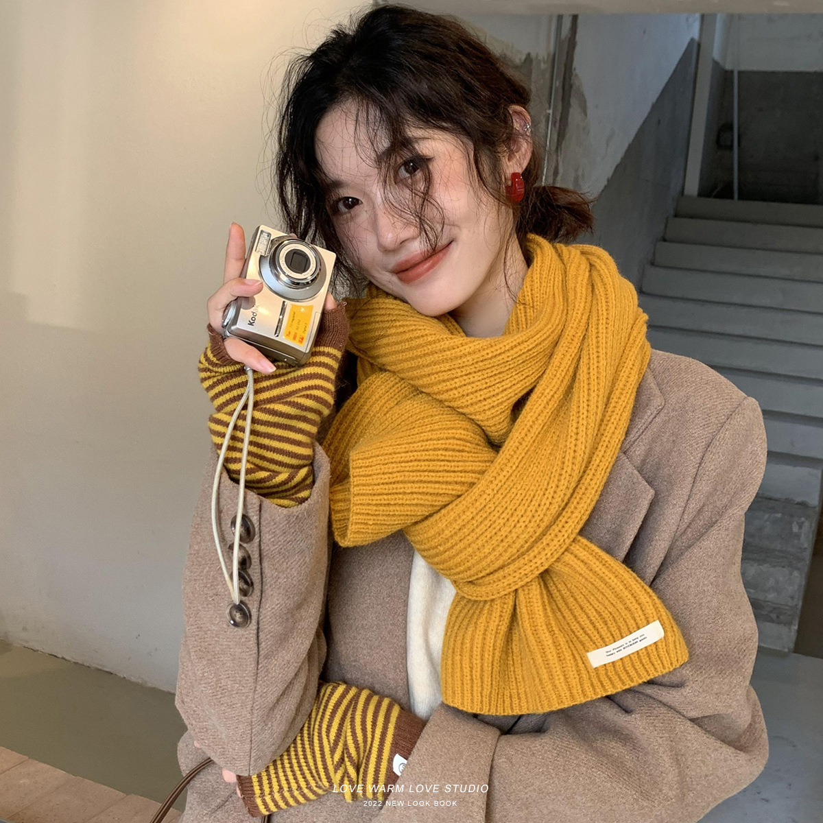 Korean Knitted Scarf for Women in Autumn and Winter New Style Warm Niche Simple Versatile Thickeneded High-End Neck Protection Cold-Proof Scarf