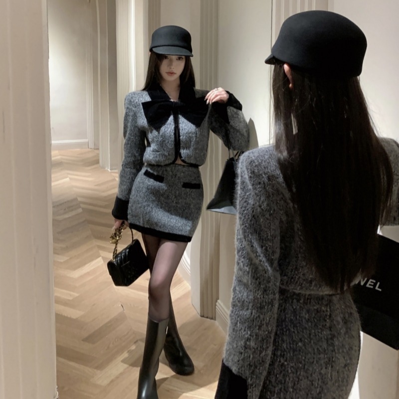 昕可达 甜辣小香套装女2025新款高级感毛呢短外套半身裙女两件套|undefined