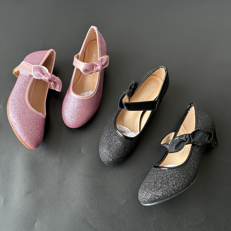 2025 Autumn Hot Style Fashionable and Versatile Velcro Women's Shoes for Outerwear High Heels Princess Shoes Glitter Children's Shoes
