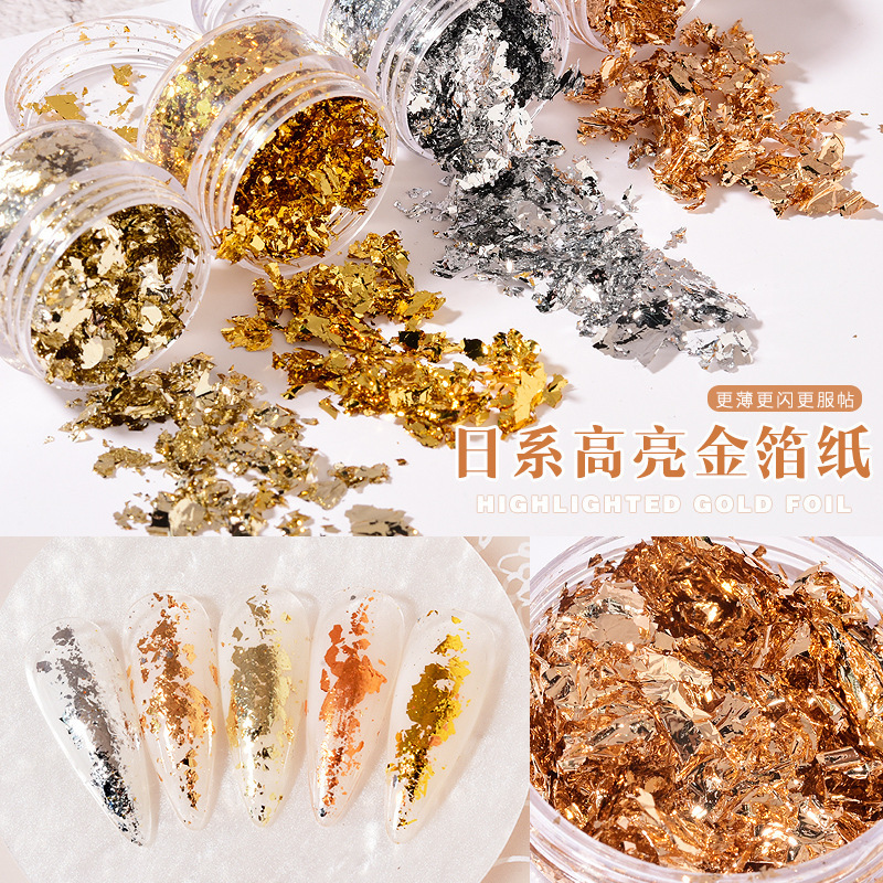 Nail Art Jewelry Gold Foil Paper Gold Silver Tin Foil Fragments Internet Popular Shells Nail Polish Glue Decorative Stickers Sequins