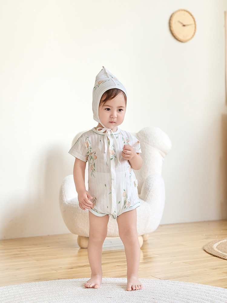 Ropa de pedo para bebé, ropa antibacteriana de manga corta para recién nacidos, mampara triangular para bebés transpirable para hombres y mujeres, una pieza delgada
