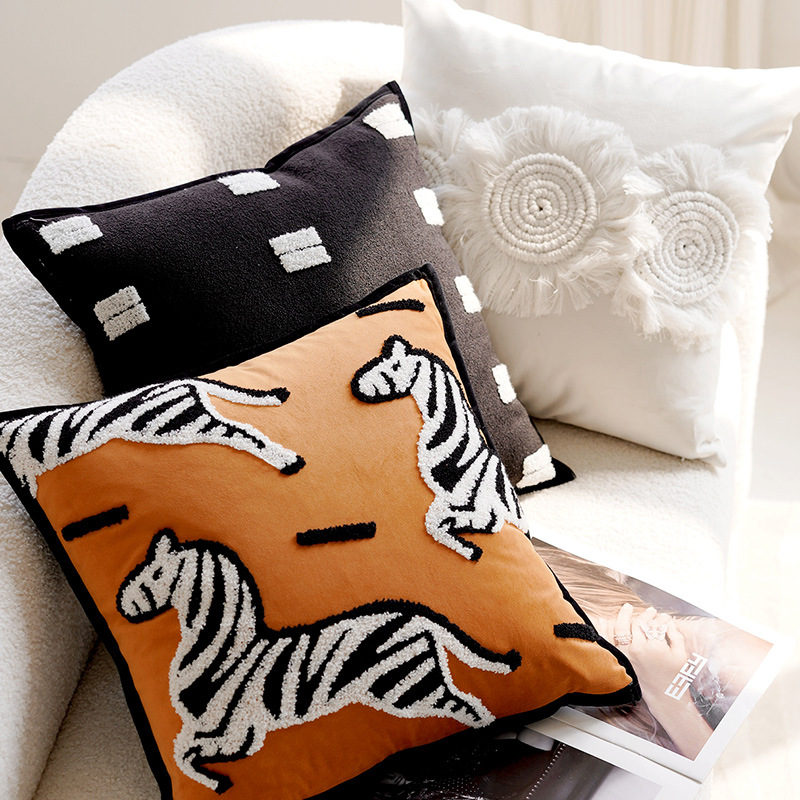 Pony Animal Retro Superior Northern Sencillo Ligero Lujo Bordado Funda de almohada Modelo Sala de estar Sofá Cojín Almohada