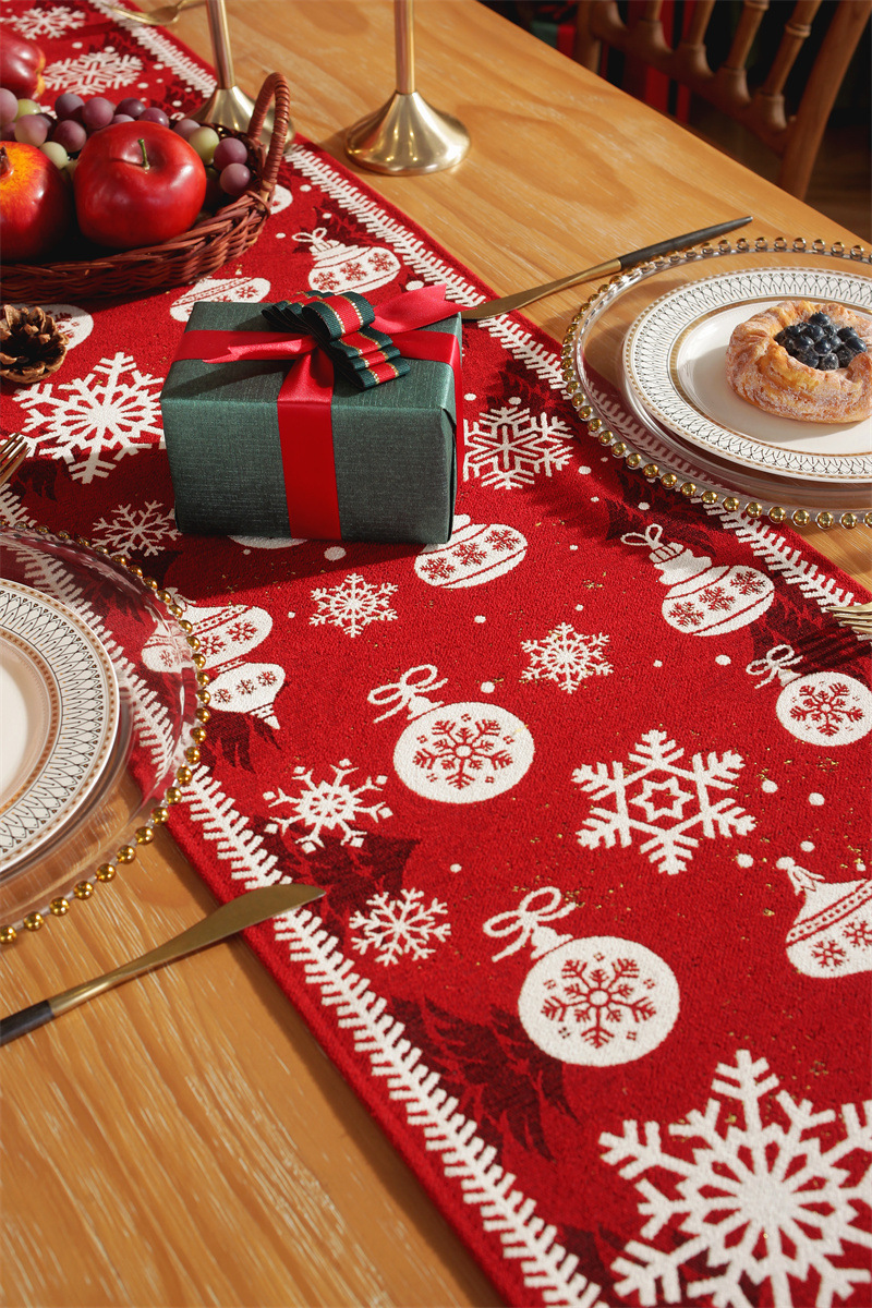 Drapeau de table de noël en jacquard teint en fil, flocon de neige, chapeau de noël, nappe à pampilles, décoration, couverture de drapeau de chevet_voghion.com